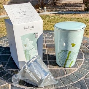 Tea Forte Lotus Kati Steeping 12oz Double-Wall Ceramic Cup/Infuser Mug+Lid NIB